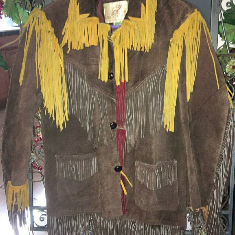 Unique Vintage Woodstock leather tassel coat